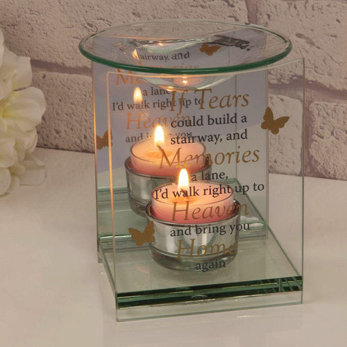 Remembrance Essential Oil Warmer, Glass, Butterfly Motif. 'Bring You Home Again'