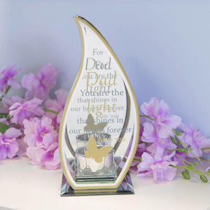 Memorial Flame Tea Light Holder, 'Dad You are the light', Butterfly Motif