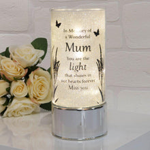 Load image into Gallery viewer, Memorial Indoor Cylinder Lantern. Butterfly Meadow. &#39;A Wonderful Mum&#39;.