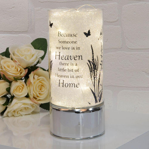 Memorial Indoor Cylinder Lantern. Butterfly Meadow. 'A Bit Of Heaven In Our Home'.
