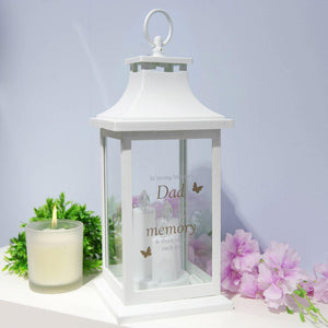 Memorial Lantern, Elegant, White, In Loving Memory of Dad Sentiment