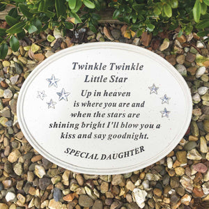 Outdoor Memorial Plaque. Oval. 'Twinkle Little Star - Special Daughter.