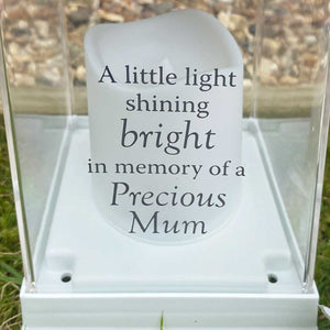 Outdoor Memorial Lantern, LED, White, '... in memory of a Precious Mum'