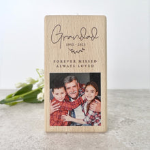 Load image into Gallery viewer, Personalised Solid Wooden Photo Memorial Tea Light Holder - 2 Sizes