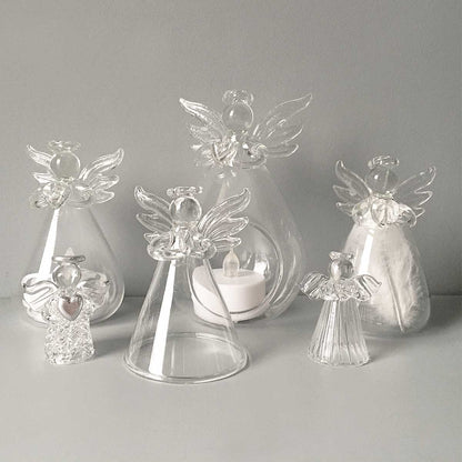 Personalised Memorial Angel. Clear Glass. Filled With White Feathers.