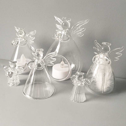 Personalised Memorial Angel. Clear Glass. Filled With White Feathers.