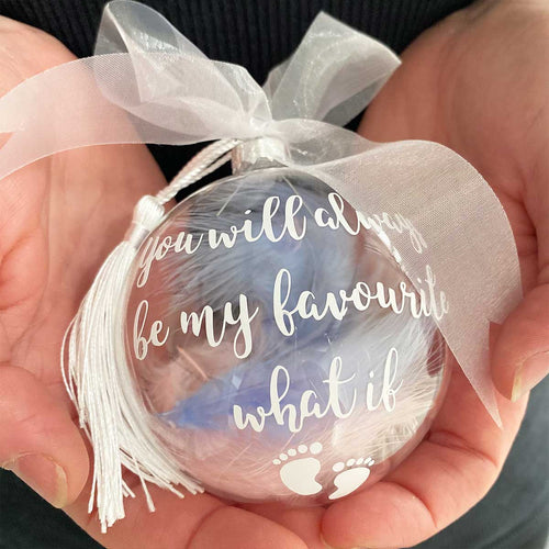 Angel Baby Feather Filled Glass Memorial Bauble