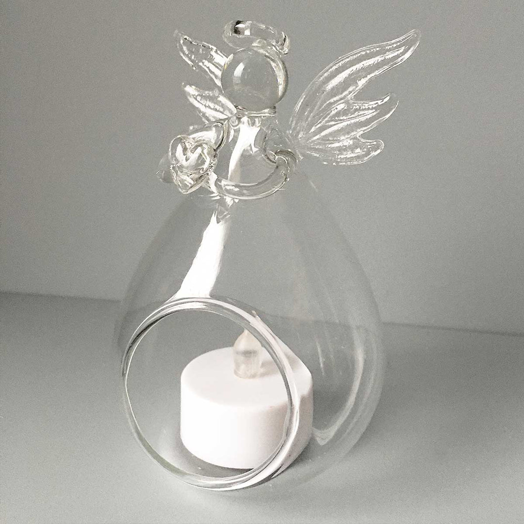 Memorial Angel with Clear Glass. For LED Candle or Air Plant.