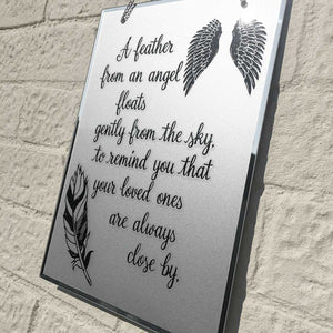 Condolence Mirror. Feather/Angel Wings Motif. 'Your Loved Ones Are Always Close By.'