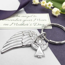 Load image into Gallery viewer, Memorial Keyring. Diamante Angel &amp; Angel Wing Charms. Mother&#39;s Day Remembrance.