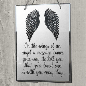 Condolence Mirror. Angel Wings Motif. 'Your Loved One Is With You Every Day.'