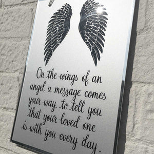 Condolence Mirror. Angel Wings Motif. 'Your Loved One Is With You Every Day.'