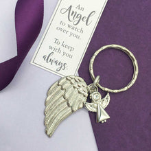 Load image into Gallery viewer, Memorial Keyring. Diamante Angel &amp; Angel Wing Charms. &#39;Always With You&#39; Engraved.
