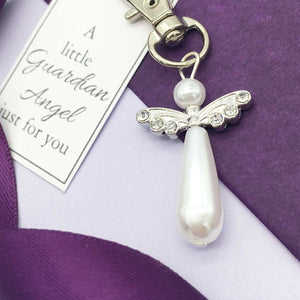 Memorial Keyring. Guardian Angel. Pearly Beads. Diamante Wings.