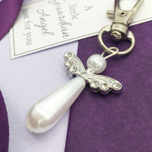 Load image into Gallery viewer, Memorial Keyring. Guardian Angel. Pearly Beads. Diamante Wings.