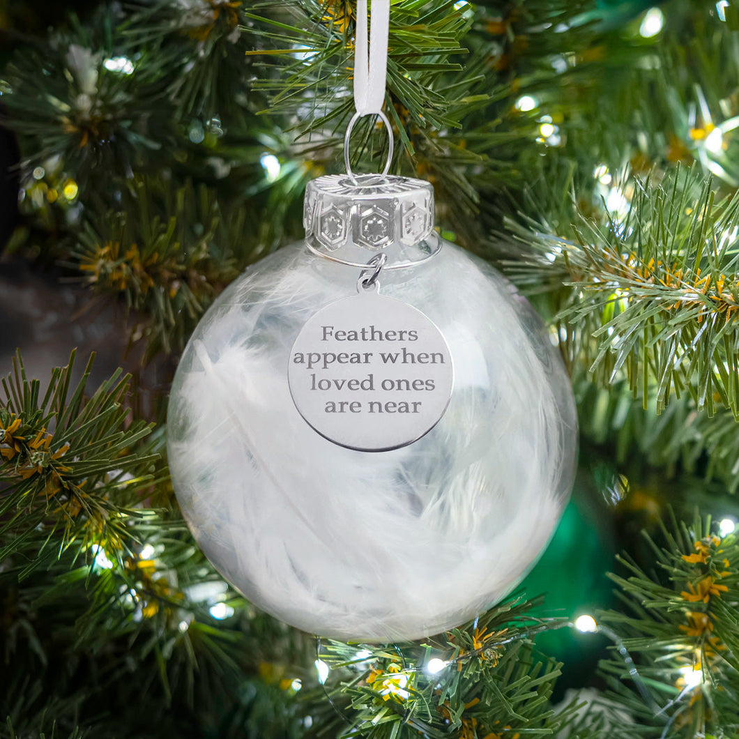 Angels, Wings & Feathers Memorial Glass Bauble With Engraved Charm