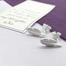 Load image into Gallery viewer, Memorial Stud Earrings. Sterling Silver. Feather Motif.