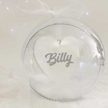 Load image into Gallery viewer, Personalised Memorial Bauble. Acrylic. &#39;Feathers appear when loved ones are near&#39;.
