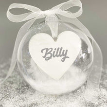 Load image into Gallery viewer, Personalised Memorial Bauble. Acrylic. &#39;Feathers appear when loved ones are near&#39;.