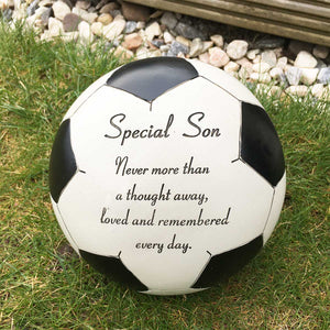 Graveside / Memorial Tribute. Football Shaped. 'Special Son, Remembered Every Day'