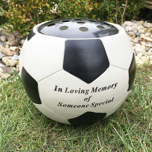 Graveside / Memorial Vase. Football Shaped. 'In Loving Memory of Someone Special'.