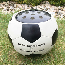 Load image into Gallery viewer, Graveside / Memorial Vase. Football Shaped. &#39;In Loving Memory of Someone Special&#39;. Alternative angle.