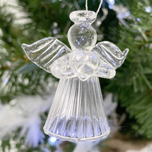 Memorial Angel Hanging Ornament. Clear Glass.