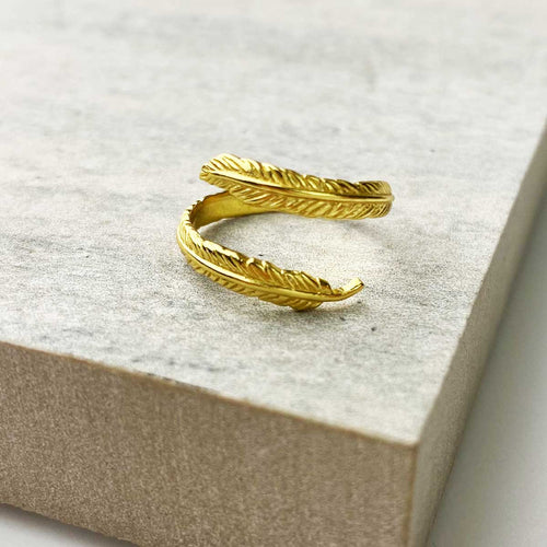 Gold Plated Solid Sterling Silver Feather Memorial Ring