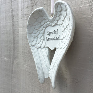 Commemorative Hanging Plaque. Angel Wings / Heart. 'Special Grandad' Sentiment.