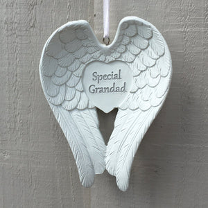 Commemorative Hanging Plaque. Angel Wings / Heart. 'Special Grandad' Sentiment.
