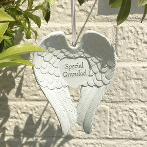 Commemorative Hanging Plaque. Angel Wings / Heart. 'Special Grandad' Sentiment. 