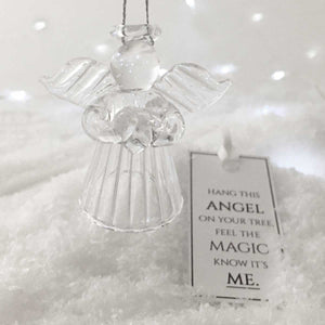 Memorial Angel Hanging Ornament. Clear Glass.