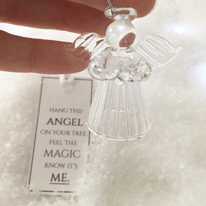 Memorial Angel Hanging Ornament. Clear Glass.