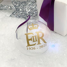 Load image into Gallery viewer, Queen Elizabeth II Commemorative Feather Glass Bauble