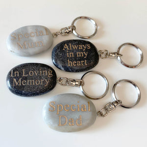 You added Memorial Keyring. Marble Pebble Engraved With Your Choice of Message. to your cart.