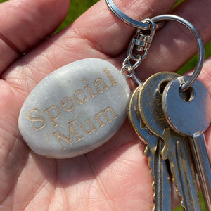 Memorial Keyring. Marble Pebble Engraved With Your Choice of Message.