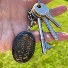 Load image into Gallery viewer, Memorial Keyring. Marble Pebble Engraved With Your Choice of Message.