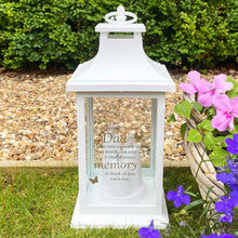 Load image into Gallery viewer, Memorial Lantern, 3 LED Candles, White, In Loving Memory of Dad Sentiment