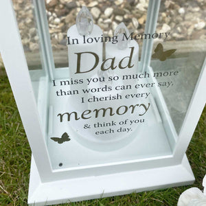 Memorial Lantern, 3 LED Candles, White, In Loving Memory of Dad Sentiment