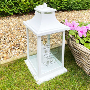 Memorial Lantern, 3 LED Candles, White, 'Still Loved, Still Missed' Sentiment
