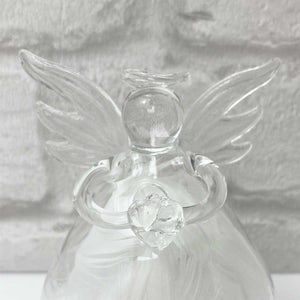 Personalised Memorial Angel. Clear Glass. Filled With White Feathers.