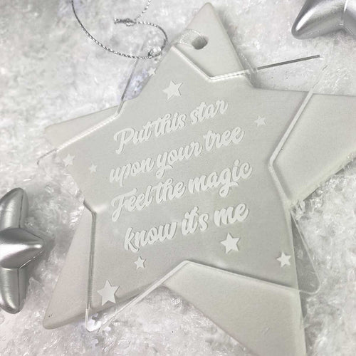Memorial Christmas Tree Decoration, Clear Acrylic Hanging Star, 