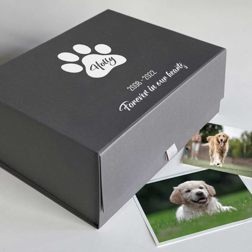 Personalised Pet Memorial Keepsake Memory Box (White, Grey, Kraft, Black)