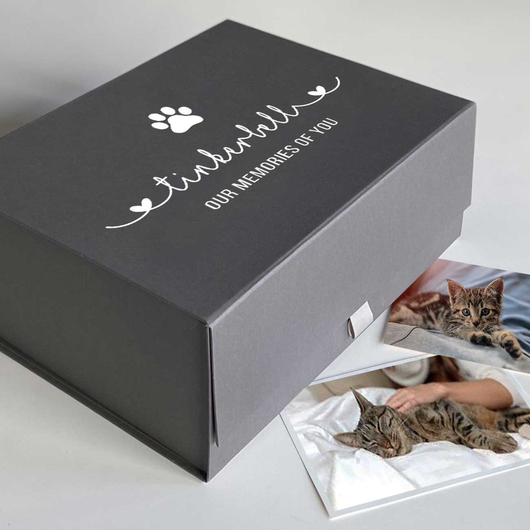 Personalised Pet Heart Design Memorial Keepsake Memory Box (White or Grey)