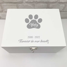 Load image into Gallery viewer, Personalised Pet Paw Print Name White Luxury Wooden Keepsake Box - 2 Sizes