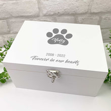 Load image into Gallery viewer, Personalised Pet Paw Print Name White Luxury Wooden Keepsake Box - 2 Sizes