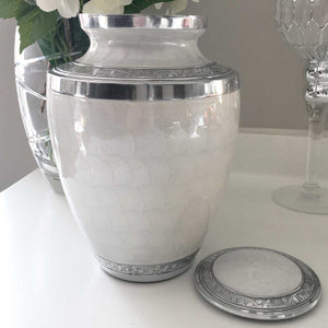 Adult Cremation Urn, Pearlescent With Silver Trim