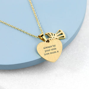 Personalised Necklace. Silver or Gold. Guardian Angel and Heart Pendants.