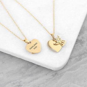 Personalised Necklace. Silver or Gold. Guardian Angel and Heart Pendants.