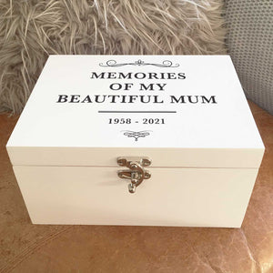 Personalised Memory & Keepsake Box. Luxury Wood. White, Coloured Text. 2 Sizes.